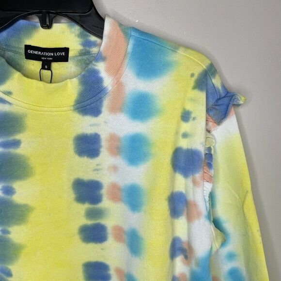 Generation Love Blue Tie-Dye Abella Ruffle Sweatshirt NEW $148 Womens Small S - Picture 5 of 12